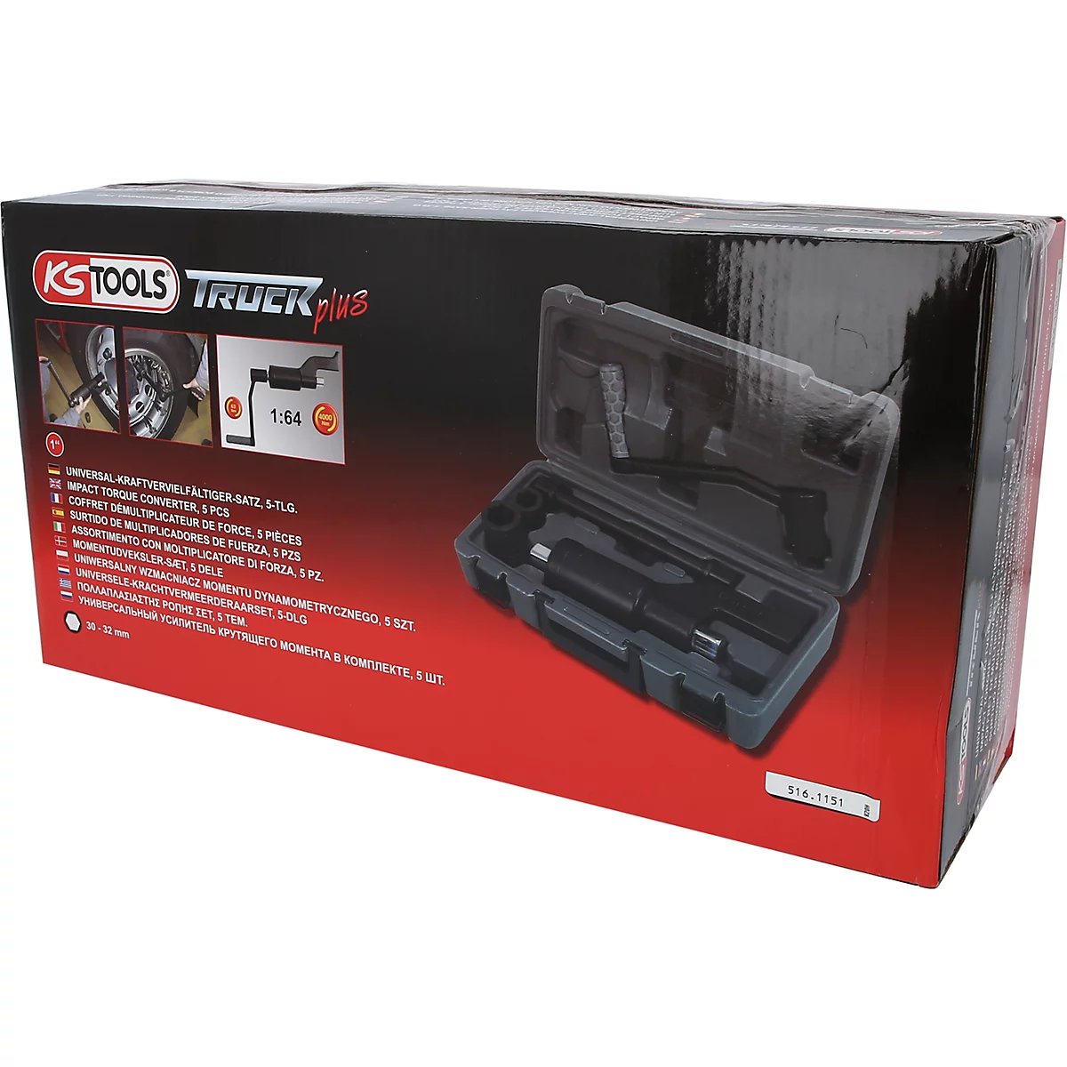 Werkzeugkoffer mit KS TOOLS Logo und Produktbezeichnung. Geöffneter Koffer zeigt Werkzeug für das Lösen von Radmuttern.